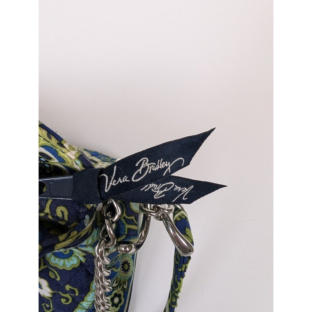 Vera Bradley Rhythm & Blues Shoulder Bag Purse Blue Green Paisley Silver Chain - Picture 5 of 14